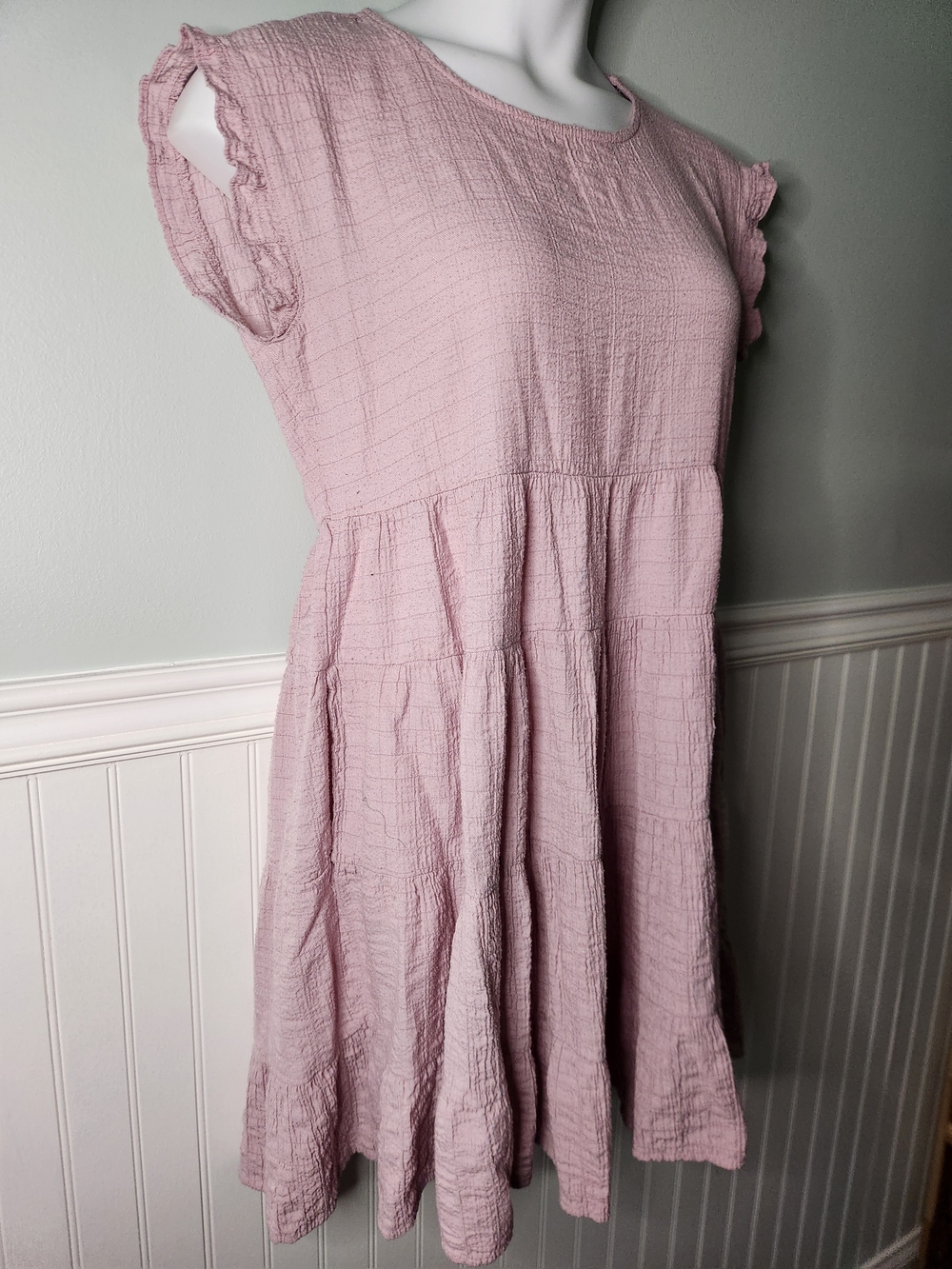 Women’s M Boho Pink Ruffle Sleeve Tiered Dress With Pockets By Knox Rose